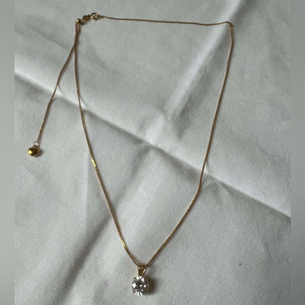 18K Solid Gold Dainty Solitaire Necklace • Adjustable 14–19 in - Picture 11 of 16